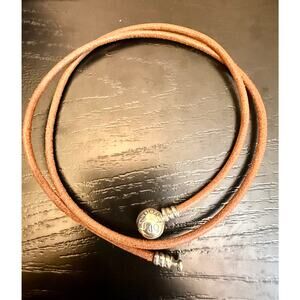 Authentic Pandora Brown Double Wrap Leather Bracelet S925 ALE 22” Size 7